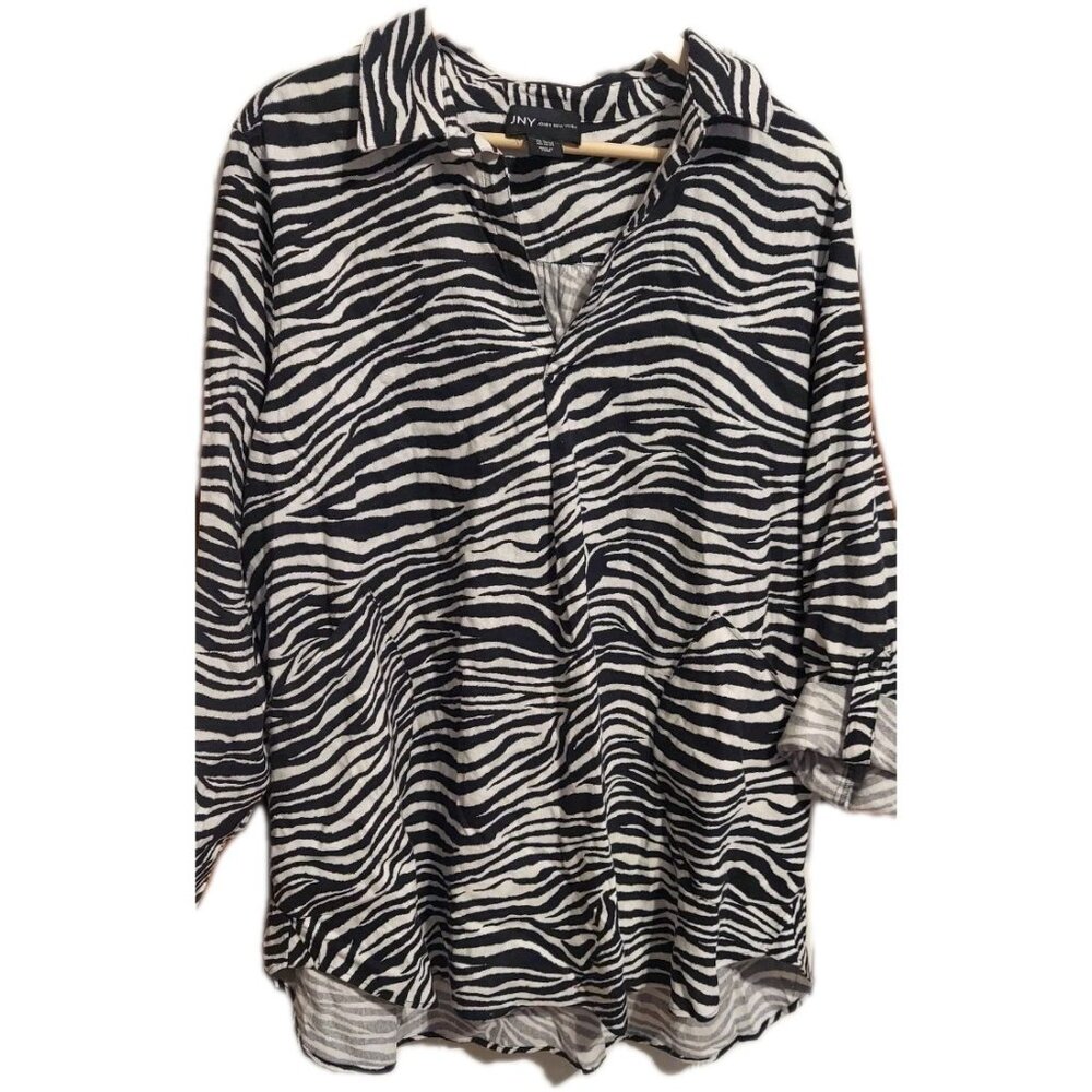 JNY Jones New‎ York Woman Linen Zebra Print Pullover Size 2x New With Tags
